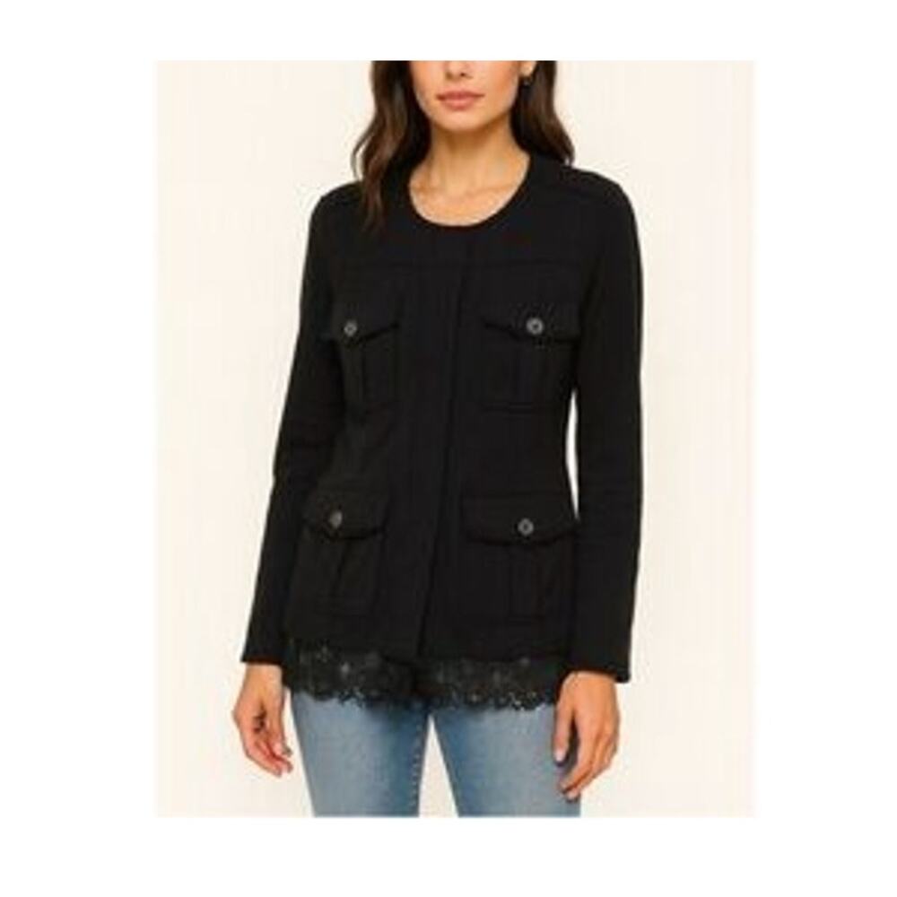 Johnny Was 4 Love and Liberty Black Cargo Pocket Jacket Sweatshirt Women Size M